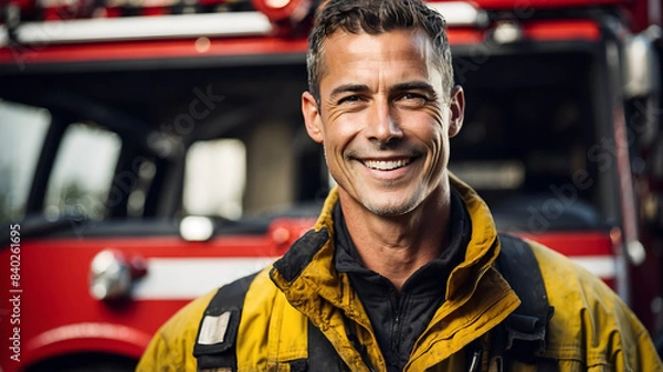 Fototapeta Portrait of smiling firefighter 