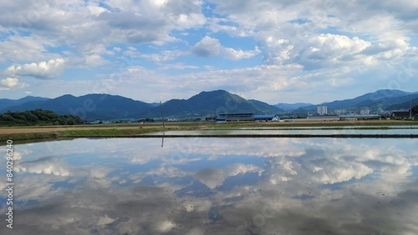 Obraz 논,반영,하늘,호수