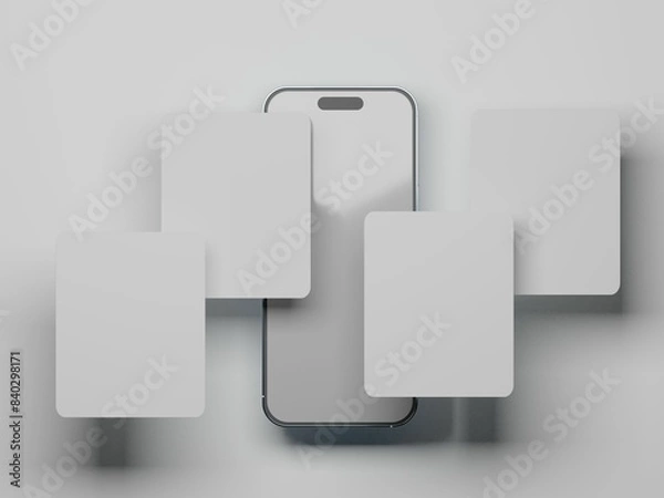 Obraz Smart phone with multiple floating screen with white background 