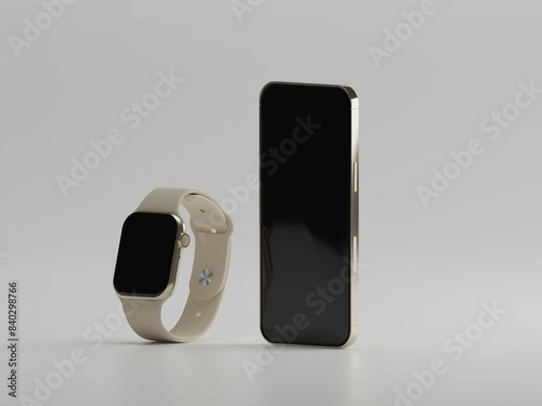Obraz Smart phone with smart watch 3d illustration 