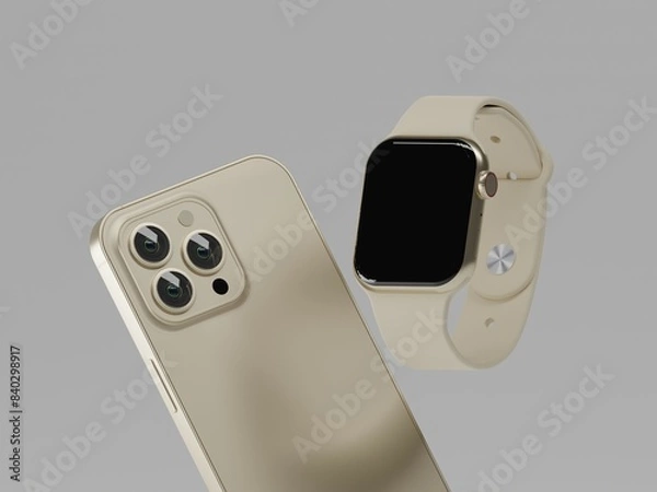 Obraz Smart phone with smart watch 3d illustration 