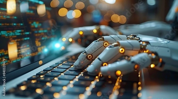 Obraz chatbot with ai artificial intelligence search engine businessman using laptop with ai connection using command prompt to generate ideas or solve problems digital transformation seo.illustration
