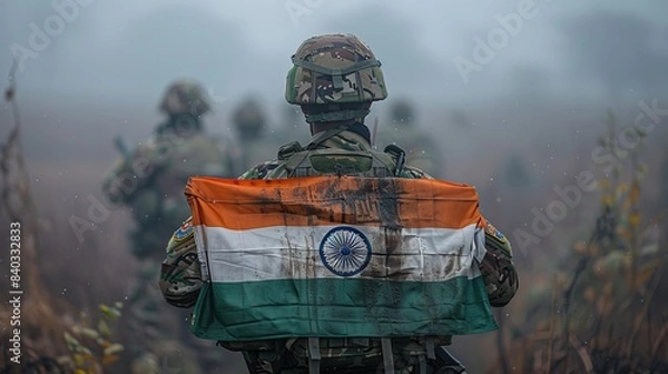 Fototapeta indian army soilder holding flag of india with pride for th january happy republic day ai.image illustration