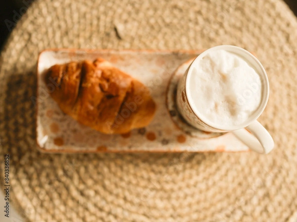 Obraz kawa i rogalik