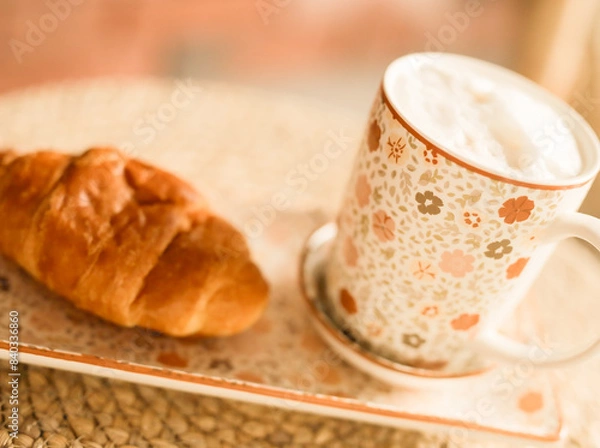 Obraz kawa i rogalik