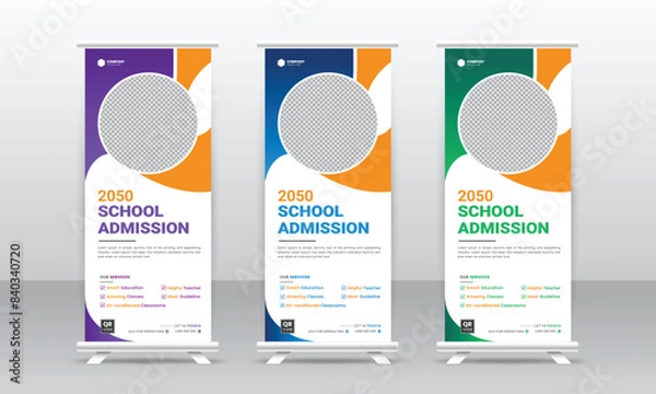 Fototapeta Back to school admission roll up banner design or education study Standee roll up banner template