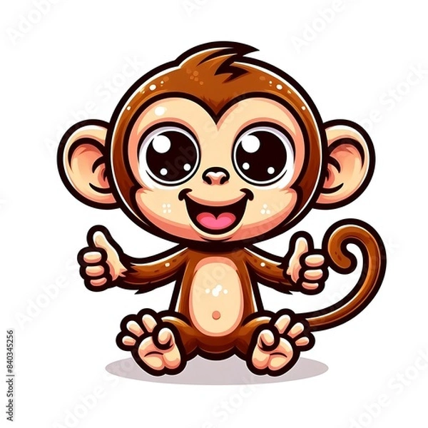 Fototapeta A cartoon monkey design colours drawing graphic giving thumbs up professional highquality unique.