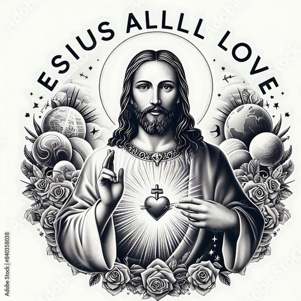 Fototapeta A graphic of a Jesus christ design drawing graphic holding a heart eyecatching realistic Illustrative vector.