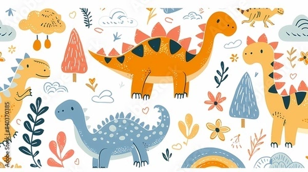 Fototapeta Retro cute graffiti dinosaur illustration poster background