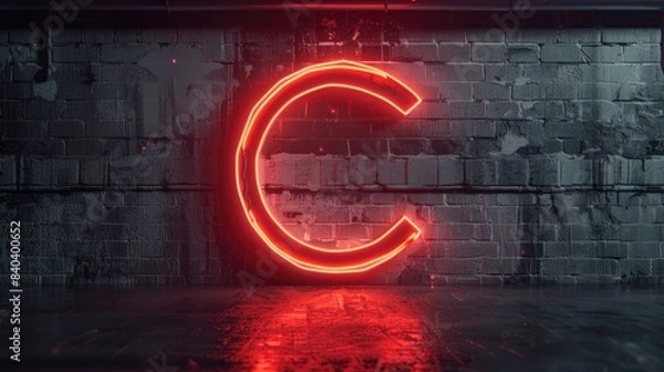 Fototapeta A single red neon letter C lit up in a dimly lit room, ideal for use as a background or accent image
