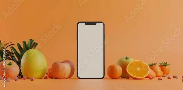Fototapeta Mobile App Showcase Template with Fresh Fruits and Smartphone, perfect for Food Service Apps