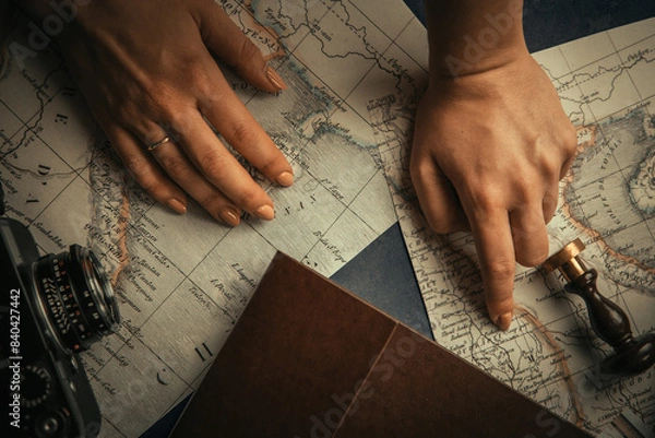 Obraz old map and compass