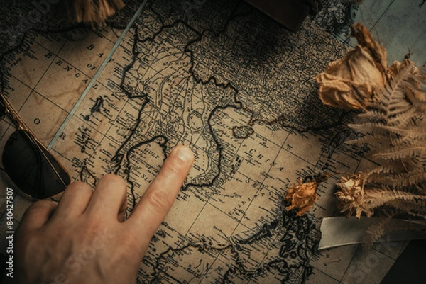Obraz old map and compass