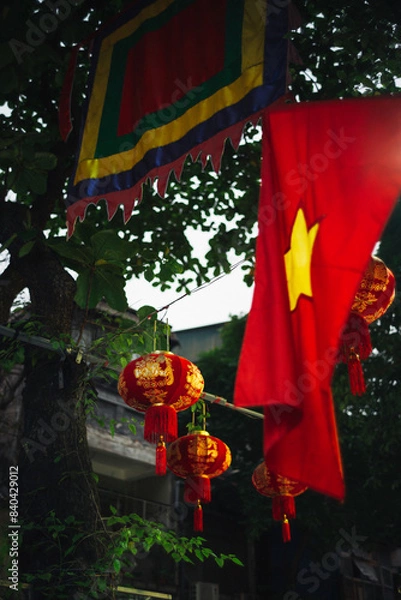 Obraz Vietnamese flag and street
