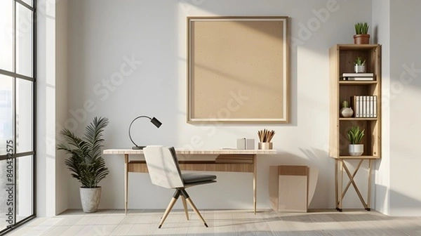 Fototapeta Cozy and Peaceful Home Office Workspace with Laptop and Decor