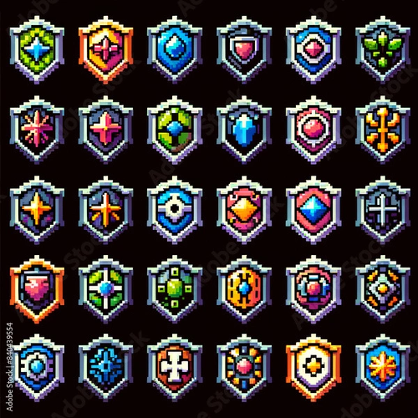 Fototapeta RPG Game Hero's Shield Pixel Art Icons