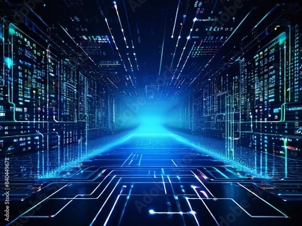 Fototapeta Digital backdround ideal for technological operations, neural networks, AI, data transmission and encryption,