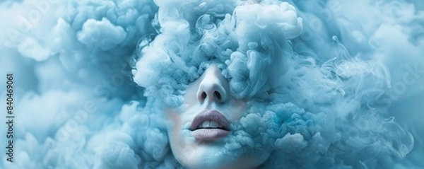 Obraz Abstract portrait of a woman with a face made of clouds in minimal style
