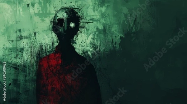 Fototapeta Ethereal Fear: Digitally Drawn Figure Expressing Anxiety and Panic on Minimalist Background