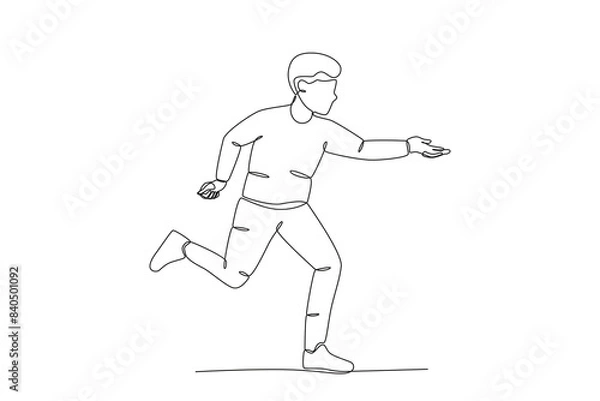 Fototapeta Continuous one line drawing of Boy playing running, children_s day concept. Modern continuous line draw design graphic vector illustration

