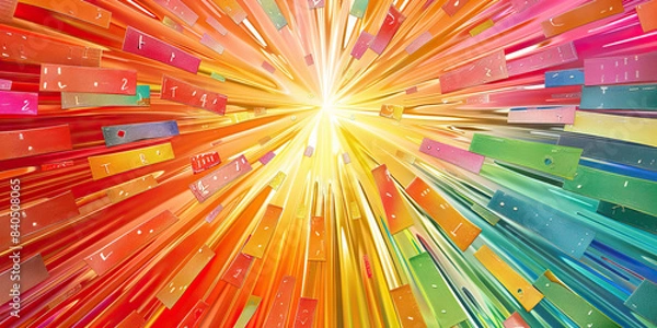Fototapeta Sale Spectral Burst: Abstract burst of colorful sale tags and banners radiating outward like rays of light