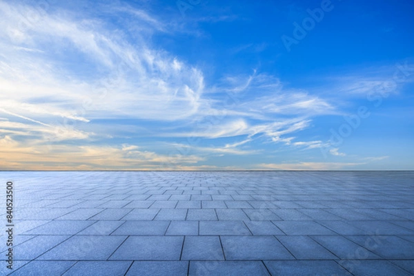 Fototapeta Empty square floor with sky clouds background