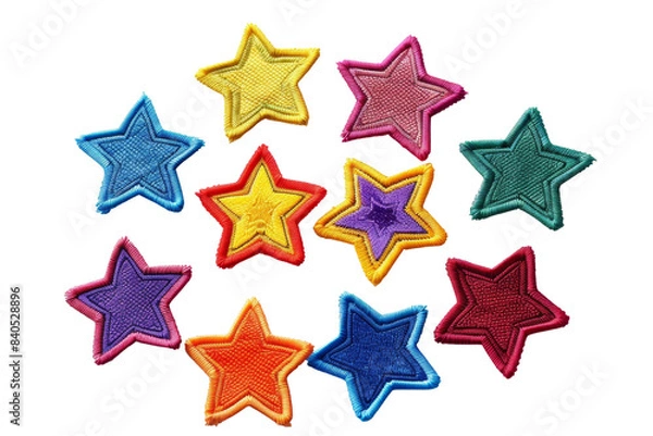 Fototapeta Colorful fabric star patches in a variety of bright colors arranged in a cluster. Ideal for crafts, sewing projects, or decoration.
