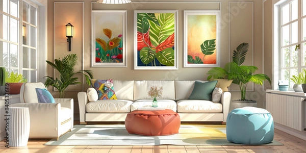 Fototapeta Home Decor Mega Markdowns: Home decor store featuring furniture, decor accents, and banners advertising Home Makeover Sale.