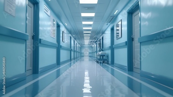 Fototapeta An empty corridor leading to an operating room in a hospital with generative artificial intelligence