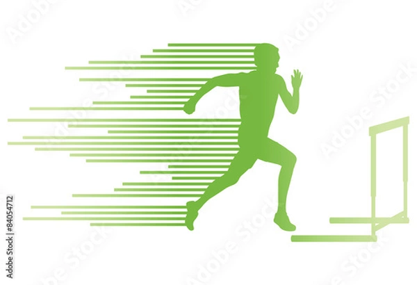 Fototapeta Athlete man hurdling in track and field vector background concep
