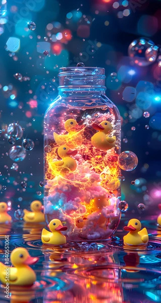 Obraz christmas tree in the water , winter, snow, ball, bottle, light, water, ornament, card, new ai generative 