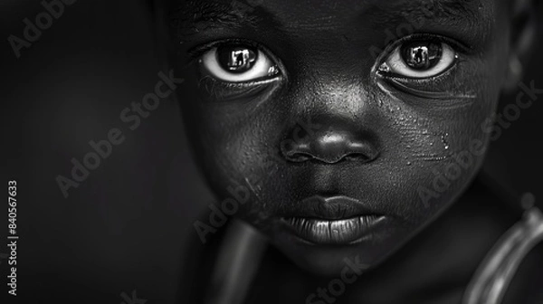 Fototapeta powerful gaze of african child monochrome portrait photography