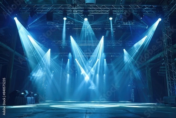 Obraz A Live stage production overhead trusses and lighting in a live venue. Stage rigging equipment