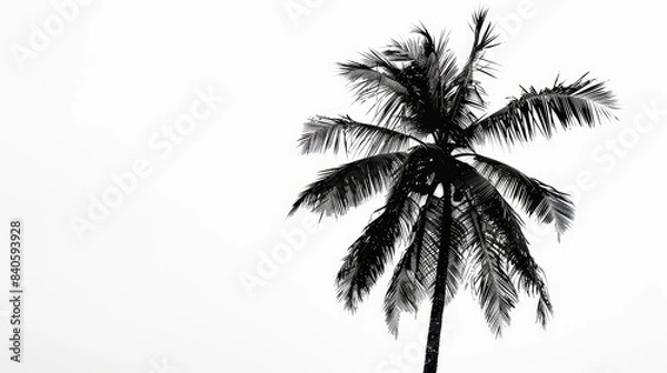 Fototapeta Silhouette of delicate palm tree pristine white background close up whimsical composite beach theme