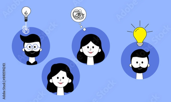 Obraz Brainstorming and Idea Development Concept with Light Bulbs