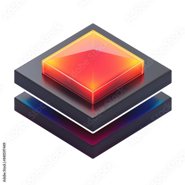 Fototapeta Abstract digital illustration of a red and orange glowing geometric shape with a dark background. Ideal for technology or modern design concepts.