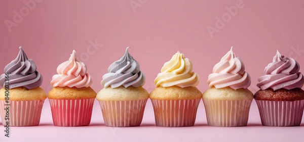 Fototapeta Colorful festive cupcakes lined row smooth colorful simple pink pattern colorful, minimalistic