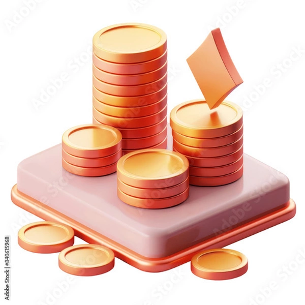 Fototapeta 3D illustration of stacked gold coins on a platform, representing financial growth, investment, and wealth management.