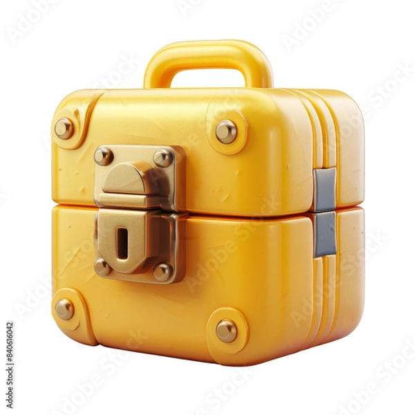 Fototapeta Yellow lockbox with a secure latch, featuring a modern design, symbolizing security and storage, isolated on a white background.