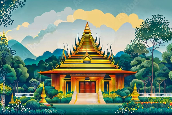 Obraz Thai Temple with blue sky : AI Generative, not upscale