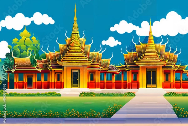 Obraz Thai Temple with blue sky : AI Generative, not upscale