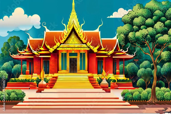 Obraz Thai Temple with blue sky : AI Generative, not upscale