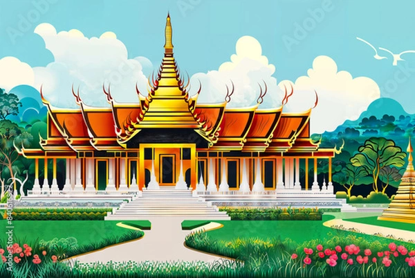 Obraz Thai Temple with blue sky : AI Generative, not upscale