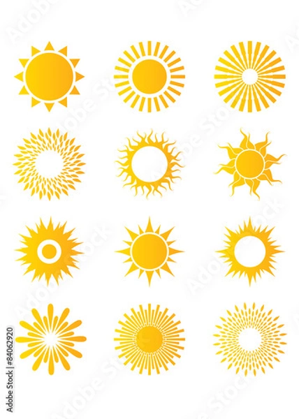 Fototapeta Set symbols of the sun. Twelve silhouette sun.