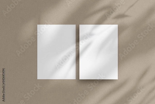 Obraz Two white vertical paper sheets mockup, A4/A5/A6 flyer mockup, paper, letter, invitation card.