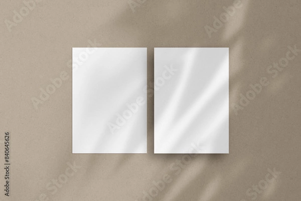 Obraz Two white vertical paper sheets mockup, A4/A5/A6 flyer mockup, paper, letter, invitation card.