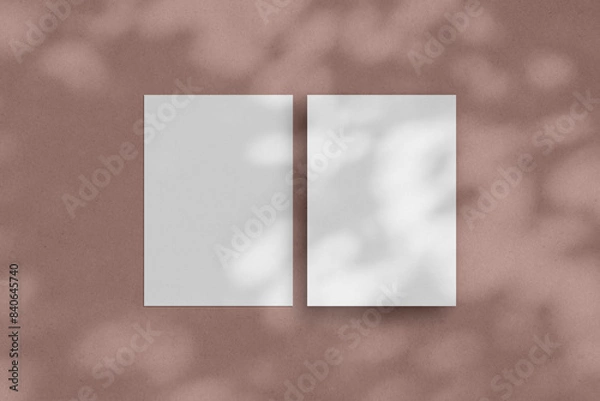 Fototapeta Two white vertical paper sheets mockup, A4/A5/A6 flyer mockup, paper, letter, invitation card.