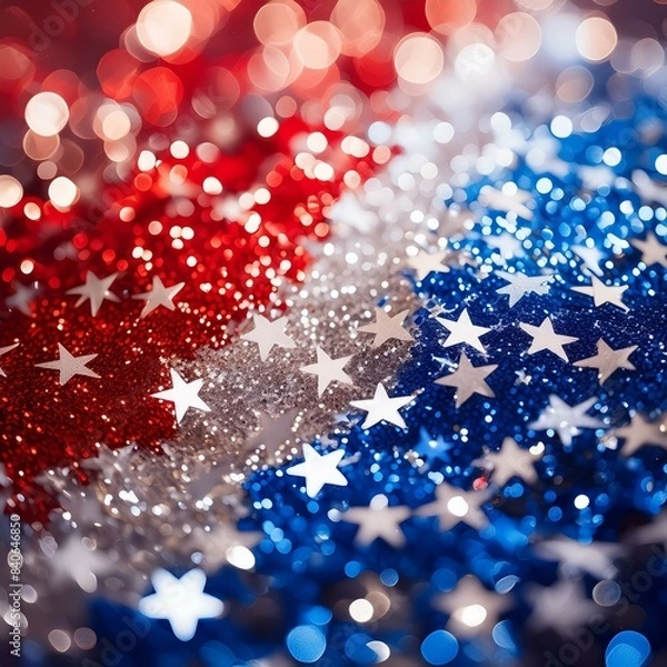 Obraz Abstract patriotic red white and blue glitter sparkle background for voting, memorial, labor day and election, Ai Generate 
