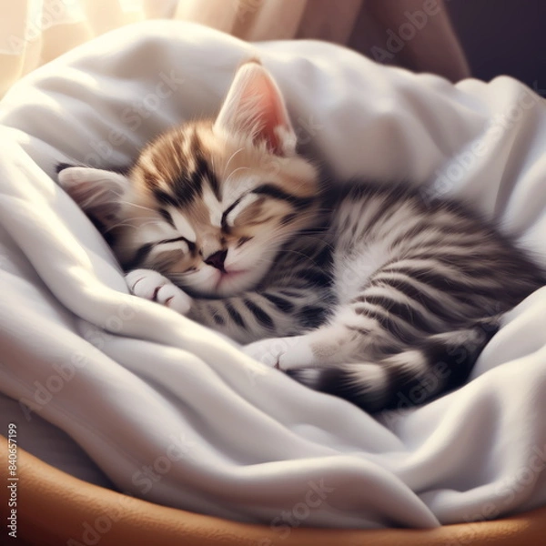 Obraz  Kitten sleeping on the bed.