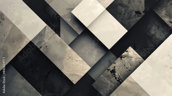 Fototapeta Abstract geometric background with overlapping black, gray, and white rectangles in a modern design. Ideal for digital wallpaper and textures.